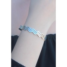 cleovibe 316L Kararmaz Çelik Gümüş Renk Dalga Model Kelepçe Kadın Bileklik