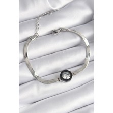 cleovibe 316L Çelik Gümüş Renk Zirkon Taşlı Italyan Zincir Model Kadın Bileklik