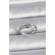 cleovibe Pirinç Gümüş Renk Ayarlanabilir Zirkon Taşlı Düğüm Kalp Model Kadın Yüzük