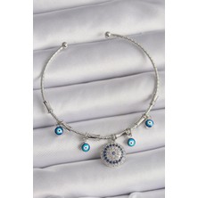 cleovibe Pirinç Gümüş Renk Sallantı Zirkon Taşlı Nazar Boncuk Figür Charm Bileklik