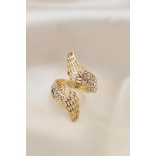 cleovibe Ayarlamalı Gold Renk Metal Zirkon Taşlı Kanat Yüzük