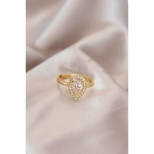 cleovibe Ayarlamalı Gold Renk Metal Zirkon Taşlı Damla Model Yüzük
