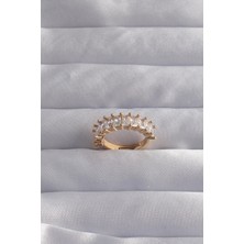 cleovibe Pirinç Ayarlamalı Gold Renk Baget Taşlı Su Yolu Yüzük