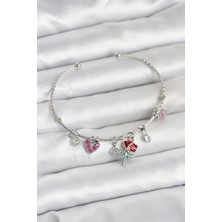 cleovibe Gül Charmlı Gümüş Renk Pirinç Kadın Bileklik