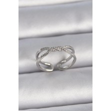 cleovibe Pirinç Gümüş Renk Ayarlanabilir Zirkon Taşlı Sarmal Model Kadın Yüzük