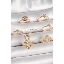 cleovibe Pirinç Gold Renk Zirkon Taşlı Sonsuzluk Figür Yıldız Detay Kadın Yüzük Kombini