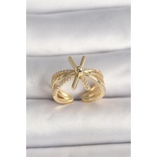 cleovibe Pirinç Gold Renk Ayarlanabilir Ziron Taşlı Kadın Yüzük