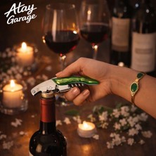 Atay Garage Tirbuşon Yeşil Saplı Profesyonel Sommelier Tirbişonu – Kapak Açacaklı, Katlanabilir Şarap Açacağı