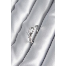 cleovibe Pirinç Gümüş Renk Zirkon Taş Detay Kurdele Model Kadın Yüzük