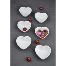 Qualitev 6lı Kalpli Porselen Sosluk Lokumluk 7 cm Kalp Sunumluk Mini Kase