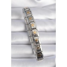 cleovibe 316L Çelik Gümüş Renk Gold Yıldız Işleme Nomination Charm Bileklik