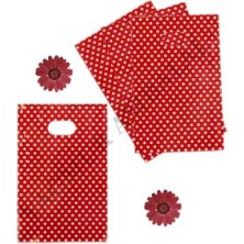 Yağmur Ambalaj Kırmızı Puantiyeli El Geçme Lüks Hediye Poşeti 10X15CM (25ADET)