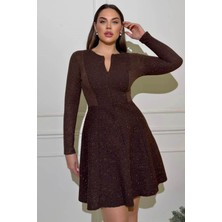 Zishan Fashion Kadın Likralı Tüvit Kumaş Uzun Kollu A Kesim Midi Elbise – Önden Fermuar Detaylı 2701