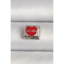 cleovibe 316L Çelik Gümüş Renk 'best Man' Yazılı Kırmızı Kalp Işlemeli Nomination Charm