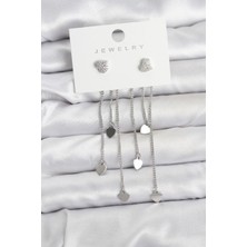 cleovibe Kalp Model Gümüş Renk Pirinç Sallantılı Kadın Küpe