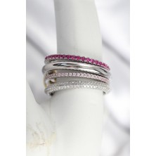 cleovibe Pirinç Gümüş Renk Zirkon Taşlı 4'lü Kadın Yüzük