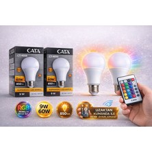 Cata Rgb LED Ampul Kumandalı 2 Adet Avantajlı 9W (60W) | Renkli + Beyaz Işık | E27 Duy | 850 Lümen