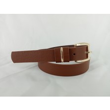 Azze 2,5 cm Ince Suni Deri Kemer – Altın Renk Toka ve Aksesuar Detaylı Şık Tasarım