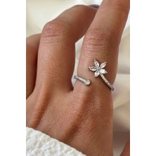 Leo'Stone Ithal Seri Zarif Zirkon Taşlı Sarmal Lotus Çiçeği Tasarım Ayarlanabilir Kadın Çelik Yüzük Gümüş