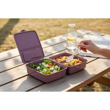 BURADABULDUN Bölmeli Sağlıklı Saklama ve Yemek Kabı - Bpa Sız Sağlıklı - Kilit Kapak - Taşınabilir Lunchbox- Mor Renk