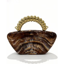 Kadın Mermer Desenli Askılı Gold Saplı Abiye El Çantası – Sert Kasa Clutch