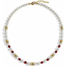 Solare Accessories Doğal Yeşim Taşı & Cam Inci Detaylı Altın Kaplama Premium Kolye