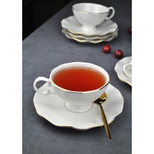 Qualitev 6 Kişilik 12 Parça Porselen Gold Yaldızlı Çay Neskafe Fincan Takımı 170 ml Fincan Seti -Lilyum