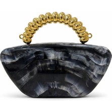 Kadın Mermer Desenli Askılı Gold Saplı Abiye El Çantası – Sert Kasa Clutch