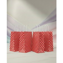 Aybaş Kağıtçılık 1.kalite 18X24 cm (25 Adet) Kırmızı Renk Beyaz Benekli Kraft Kağıt Çanta,hediye Poşeti,hediye Paketi