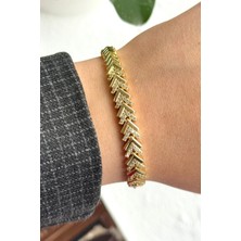 Leo'Stone Premium Seri Çavuş Tasarım Kadın Çelik Bileklik Kelepçe Altın