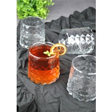 Qualitev 4 Parça Cam Meşrubat ve Su Bardağı Seti 370 ml Cam Kokteyl Bardak -Elmas