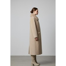 Rabiossa Kadın Kürk Yakalı Uzun Peluş Kaban