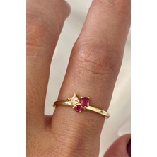 Leo'Stone Ithal Seri Renkli Zirkon Taşlı Zarif 3 Taşlı Tasarım Ayarlanabilir Kadın Çelik Yüzük Gold