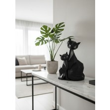 Hanlar Home Siyah Geometrik Anne ve Yavru Kedi Figürlü Dekoratif Biblo