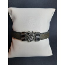 Mryart Kurt Detaylı Haki Kaliteli Suni Deri Bileklik Unisex