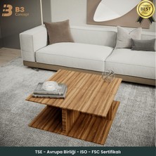 B3 Concept Modüler Orta Sehpa Seti – Zigon & Kare Sehpa, Modern Salon Sehpası-Ceviz Desenli-Barok