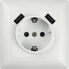 Günsan Vısage 2 USB Çıkışlı Çocuk Korumalı Topraklı Priz 5V Çerçeveli Beyaz