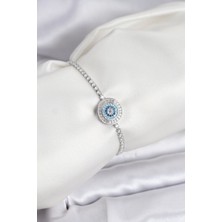 Evyora Nazar Model Zirkon Taşlı Gümüş Renk Asansörlü Su Yolu Bileklik