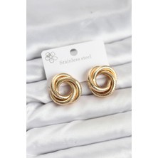 cleovibe 316L Çelik Gold Renk Lazerli Sarmal Halka Kadın Küpe