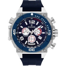 Wainer Erkek Kol Saati Mavi Silikon Kordon Siyah Kadran 50MM Kronograf 100 Atm Safir Kaplama Cam Gümüş Kasa