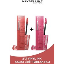 Luua Maybelline New York Super Stay Vinyl Ink Uzun Süre Kalıcı Likit Parlak Ruj 2'li Set - 15 Peachy & 20 Coy