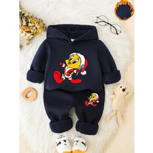 Punix Kids Punıx Kıds Özel Seri Kapüşonlu Ponpon Bereli  Tweety Baskılı %100 Pamuk Kışlık Kız Çocuk Eşofman Takımı