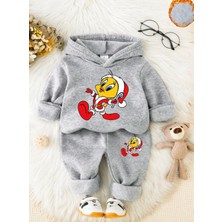 Punix Kids Punıx Kıds Özel Seri Kapüşonlu Ponpon Bereli  Tweety Baskılı %100 Pamuk Kışlık Kız Çocuk Eşofman Takımı