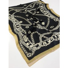 Chanel Vual Ipek Şal Zincir Logolu  Gold Siyah
