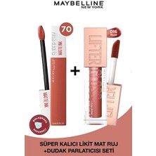 Luua Maybelline New York Super Stay Matte Ink Likit Mat Ruj 70 Amazonian & Lifter Gloss Dudak Parlatıcısı 016 Rust