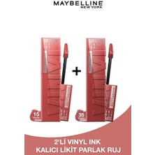Luua Maybelline New York Super Stay Vinyl Ink Uzun Süre Kalıcı Likit Parlak Ruj 15 Peachy & 35 Cheeky - 2li Set