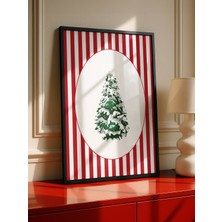 Fuart.Co Çizgili Yeşil Çam Ağacı Djital Baskı Noel Temalı Poster (Çerçevesiz) Nofu