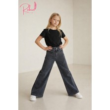 Robin Kids Kız Çocuk Wideleg Jean Taşlı /yumuşacık , Esnek Kotpantolon