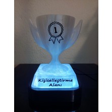 3D Dönüşüm Atölyesi Kişiye Özel Hediyelik Isimli Ödül Kupası Dekoratif LED Lamba - Adaptörlü - Mavi Işıklı