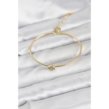 Clariss Zirkon Taşlı Yonca Model Gold Renk Kadın Bileklik
